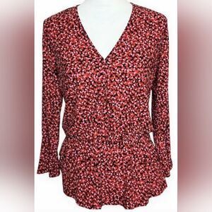 Michael Kors Red/Pink/Black Print Peplum Top XS Feminine Valentine's Day